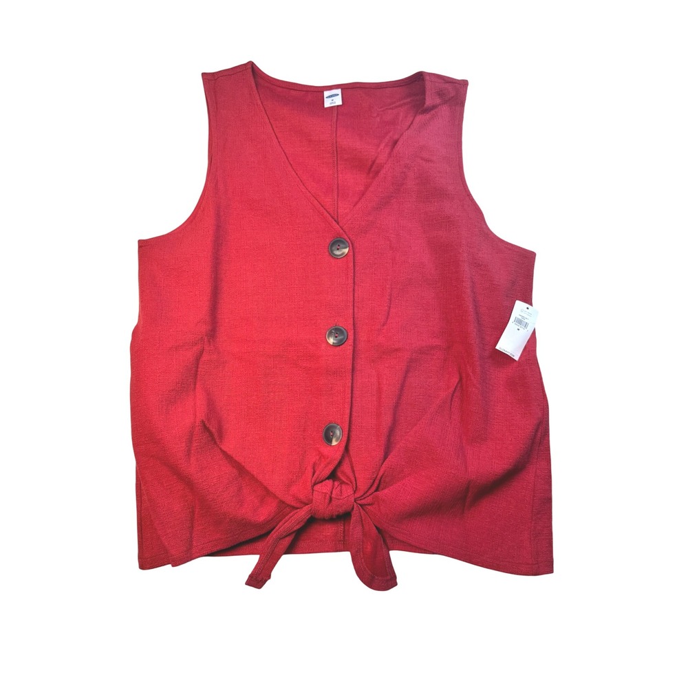 Old Navy Tie-Front Tank Top Sleeveless Button Down Red Casual Blouse M NWT